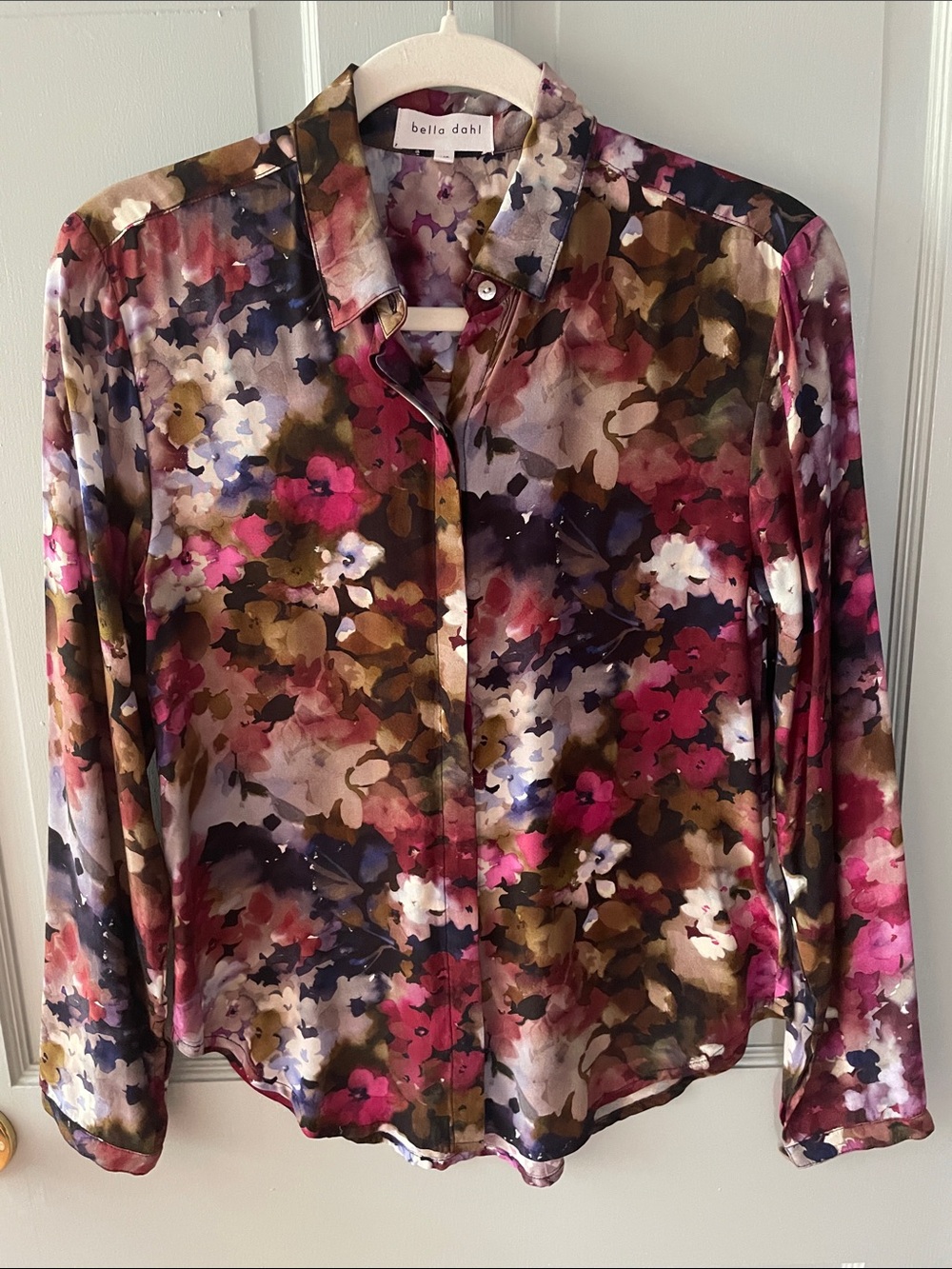 Floral Button Up Long Sleeve Blouse Rayon Wearable Art XS NWOTS